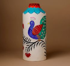 Handcrafted Ceramic Madhubani Peacock Decorative Art Vase